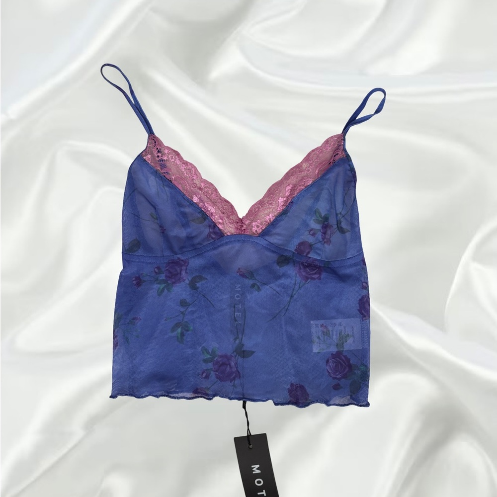 Motel Rocks Blue Mesh Floral Cami